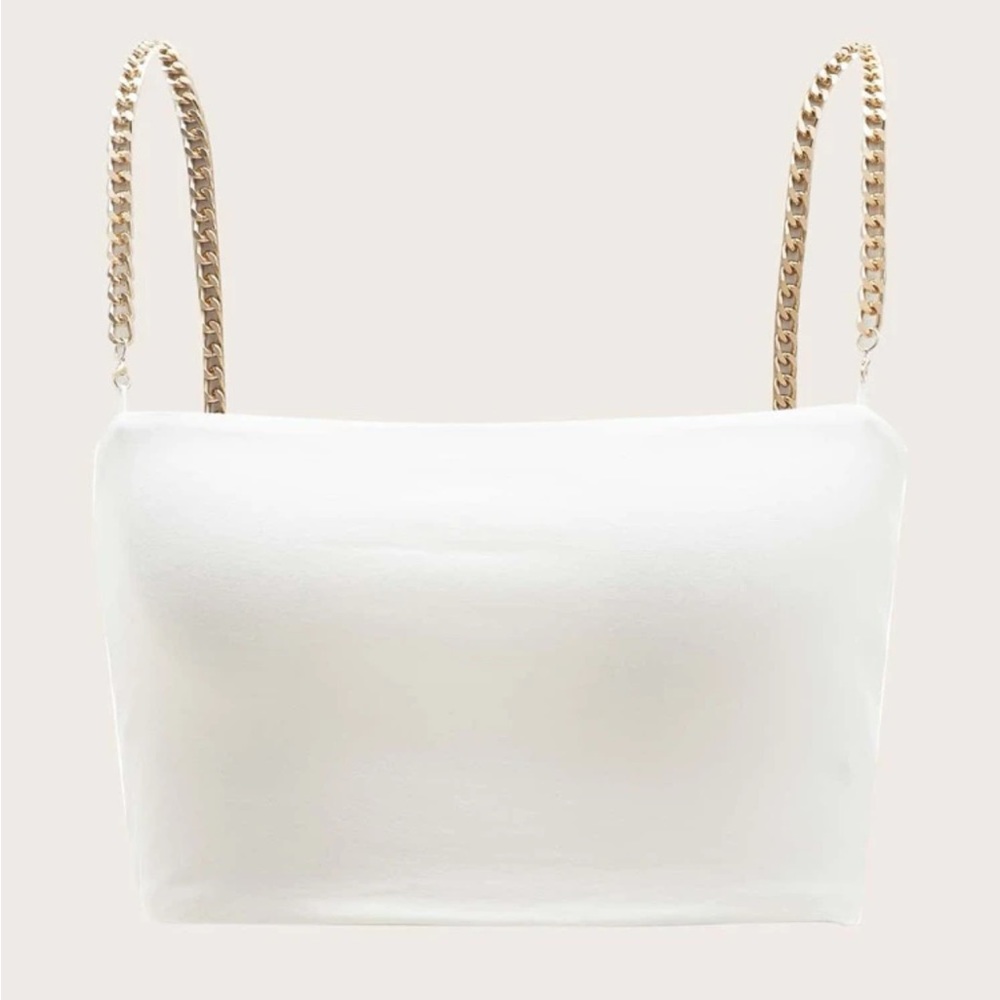 White Cropped Cami Bralette Top with Gold Chain Straps NWOT